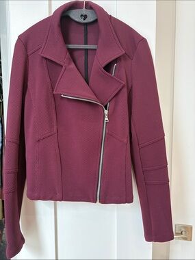 Express Women's Wine Asymmetric Zip Moto Jacket